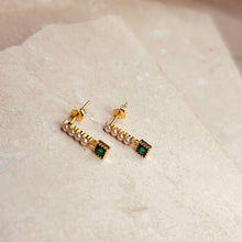 Load image into Gallery viewer, Pearl &amp; emerald droplet studs - gold
