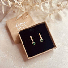 Load image into Gallery viewer, Pearl &amp; emerald droplet studs - gold
