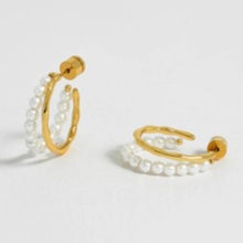 Load image into Gallery viewer, Pearl &amp; molten double illusion hoop earrings
