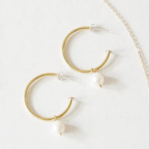 Pearl hoop stud earrings - medium