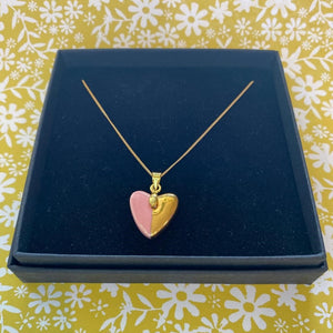 Pink heart necklace - gold