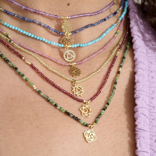 Peridot & malachite gold solar plexus chakra necklace