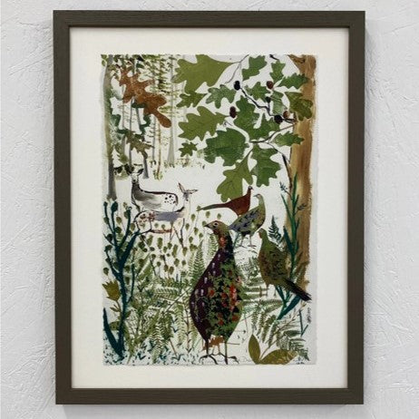 Pheasant & deer framed print