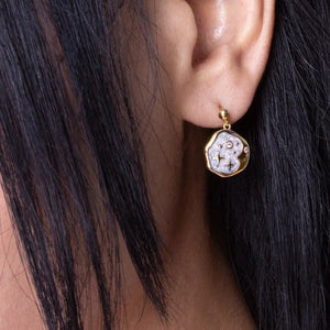 Pink opal & pearl enamel starry night studs - gold