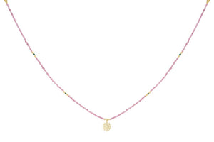 Pink tourmaline & malachite gold heart chakra necklace