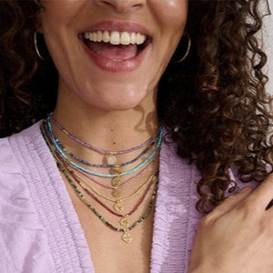 Pink tourmaline & malachite gold heart chakra necklace