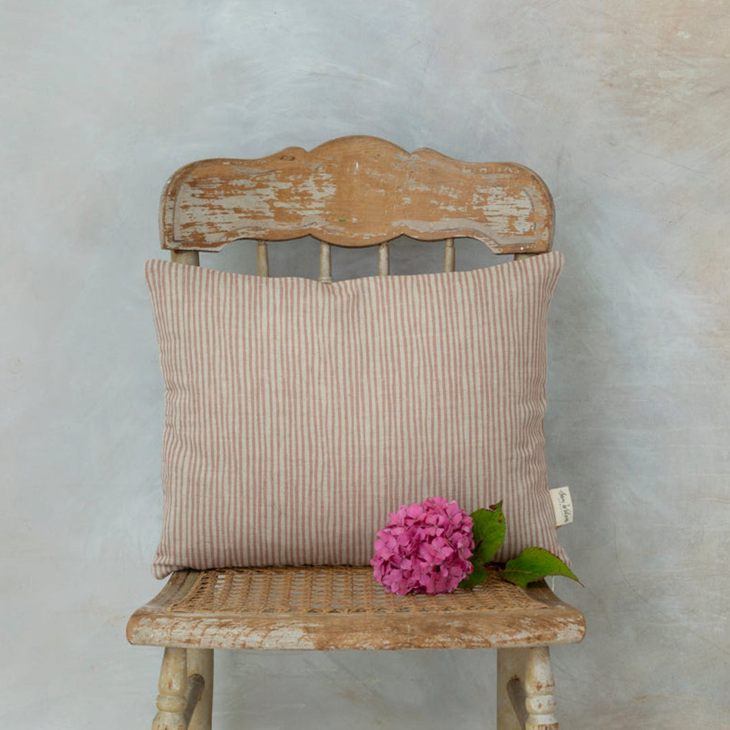 Pink stripe rectangle linen cushion