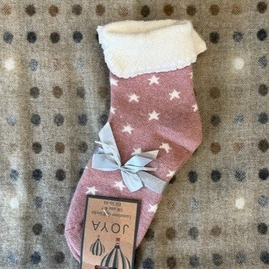 Cuff socks - pink with cream stars