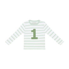 Load image into Gallery viewer, Powder blue &amp; white Breton striped number t-shirt
