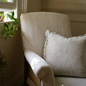 Provence ticking stripe washed linen cushion - olive