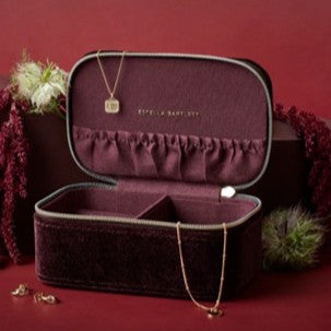 Quilted mini jewellery box - burgundy