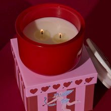 Load image into Gallery viewer, Red glass candle w/ heart lid - wild fig &amp; rose
