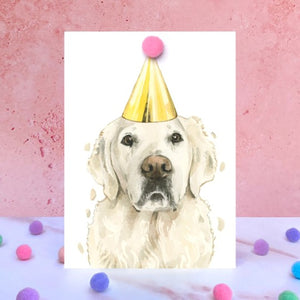 Golden retriever pompom birthday card