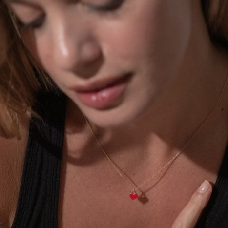 Heart enamel necklace - ruby