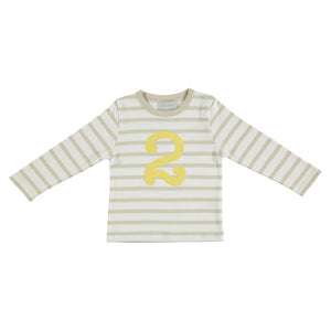 Sand & white Breton striped number t-shirt (banana)