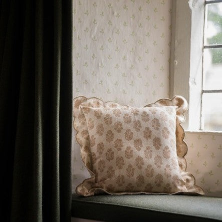 Scallop block print cushion - taupe