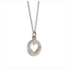 Load image into Gallery viewer, Small silhouette necklace with cut out heart - hammered sterling silver
