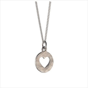 Small silhouette necklace with cut out heart - hammered sterling silver