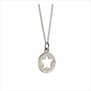 Small silhouette necklace with cut out star - hammered sterling silver