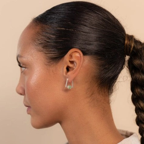 Deco square agate hoop earrings - silver