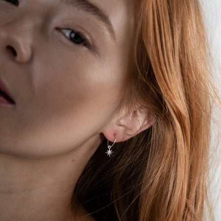 Starlight hoop stud earrings - silver