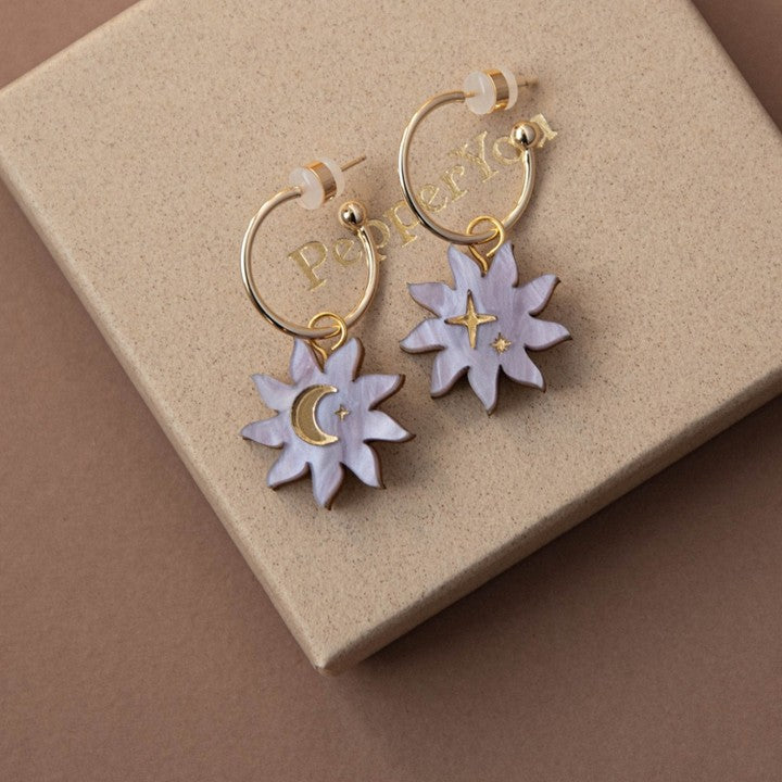 Sleepy sun hoops - lilac marble & gold