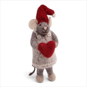 Grey girly mouse with heart - small