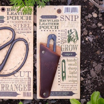 Garden snips in leather pouch