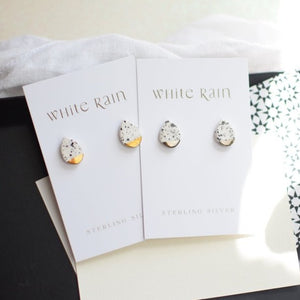 Dark blue teardrop shape ceramic studs - gold