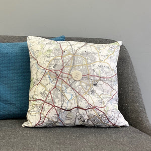 St Albans map cushions with feather filling