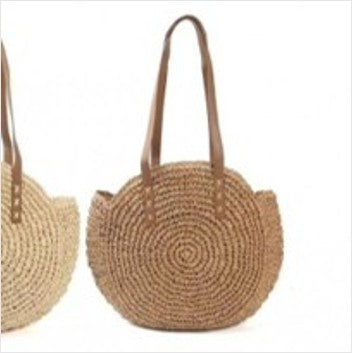 Round straw crossbody bag - large