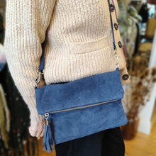 Load image into Gallery viewer, Foldover plain suede leather clutch bag - various colours
