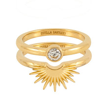 Load image into Gallery viewer, Sunburst ring &amp; cubic zirconia solitaire stacking ring set
