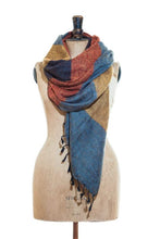 Load image into Gallery viewer, Sunrise scarf - yellow, petrol blue, rust &amp; peppercorn
