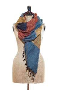 Sunrise scarf - yellow, petrol blue, rust & peppercorn