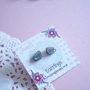 Wooden earrings - teacup