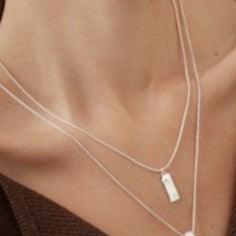 Molten tablet CZ drop pendant necklace - silver