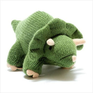 Knitted triceratops rattle - green