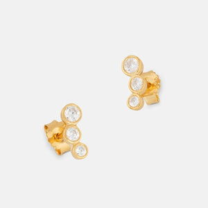 Triple crystal climber stud earrings - gold