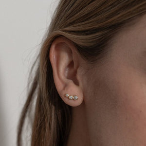 Triple crystal climber stud earrings - gold