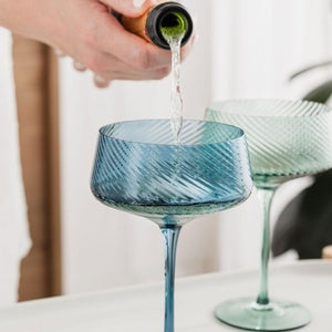 Twist champagne coupes - set of 2 - blue/green