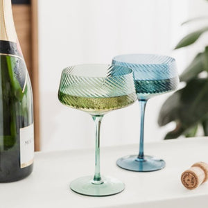 Twist champagne coupes - set of 2 - blue/green