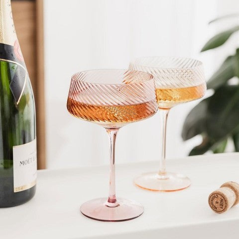 Twist champagne coupes - set of 2 - pink/peach