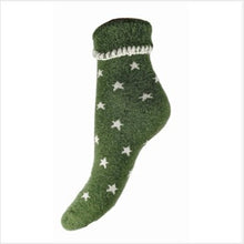 Load image into Gallery viewer, Cuff socks - green with cream stars
