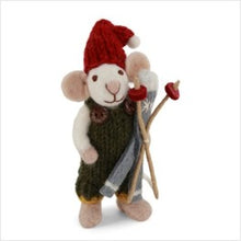 Load image into Gallery viewer, Xmas decs - white mouse w/ green trousers &amp; ski - small
