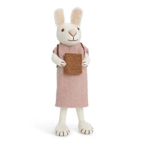 White bunny with lavender dress & book - large
