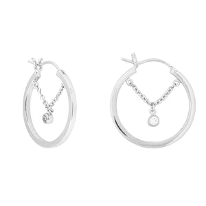 White gem chain hoop earrings - silver