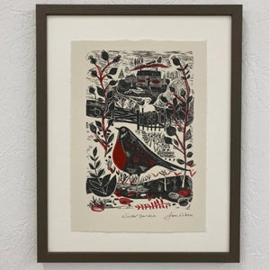 Winter garden bird framed print