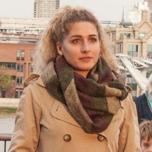Woodland scarf - moss green, bark, straw & caramel