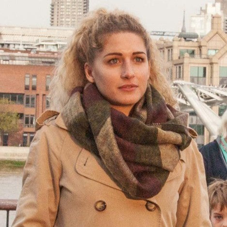 Woodland scarf - moss green, bark, straw & caramel